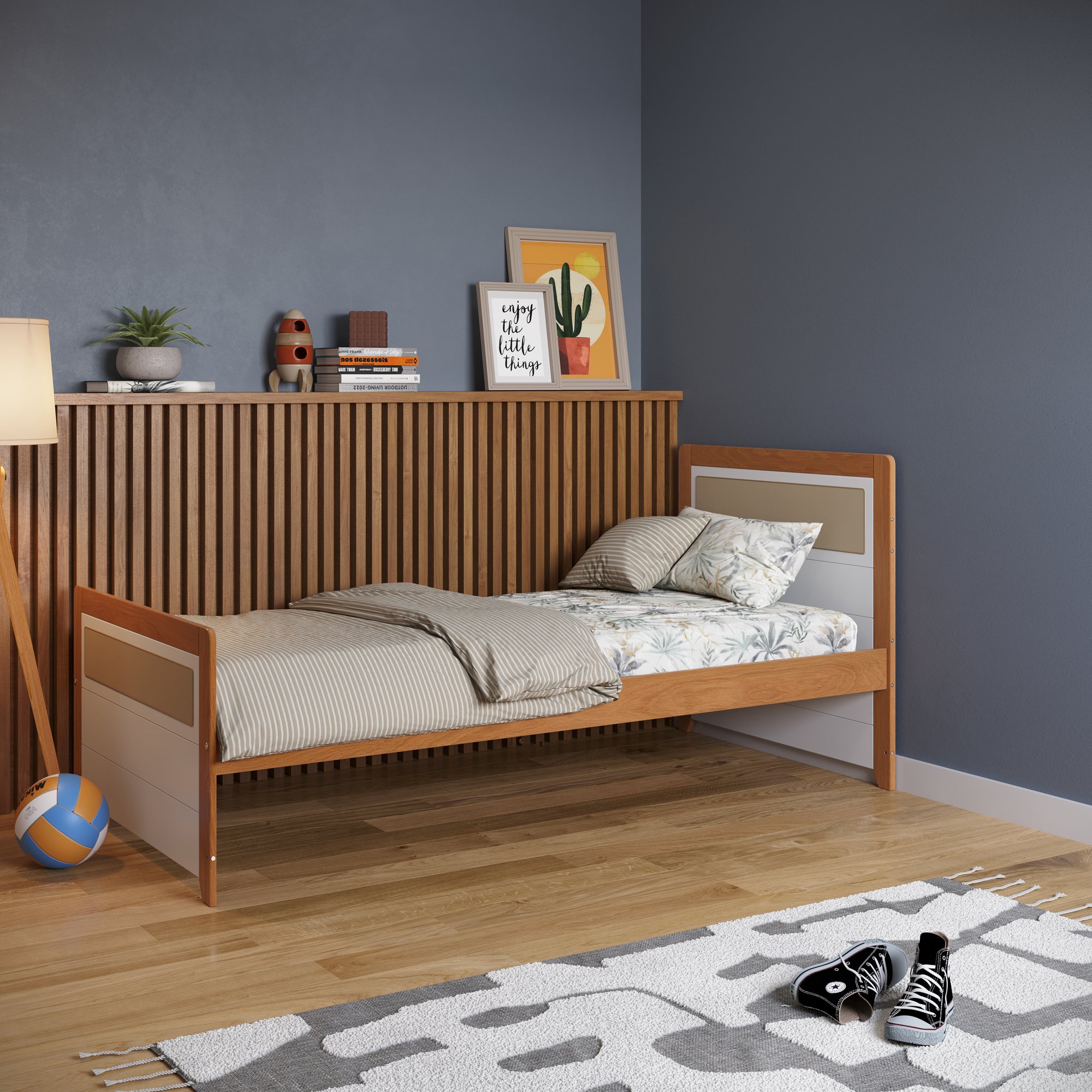 cama solteiro reverssivel rattan golden branco e mel