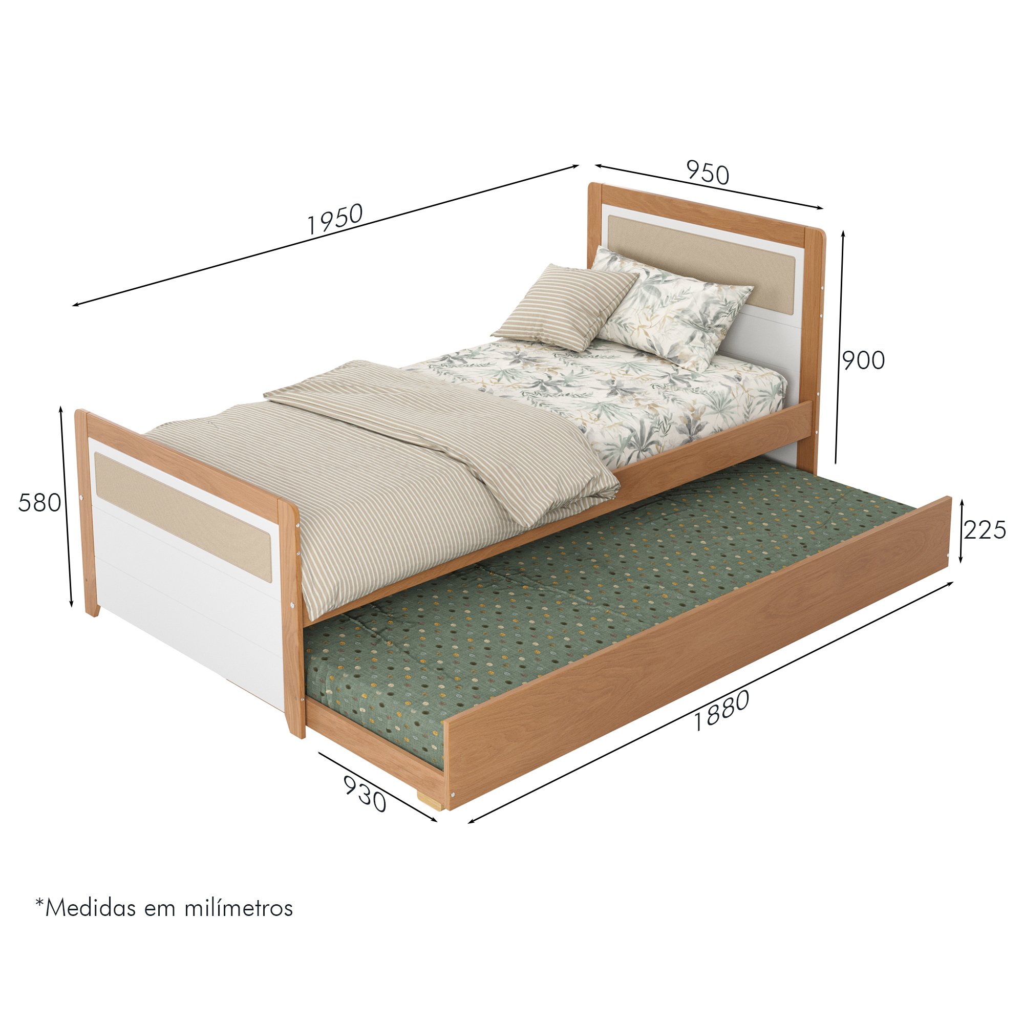 cotas bicama solteiro reversivel rattan golden branco e mel