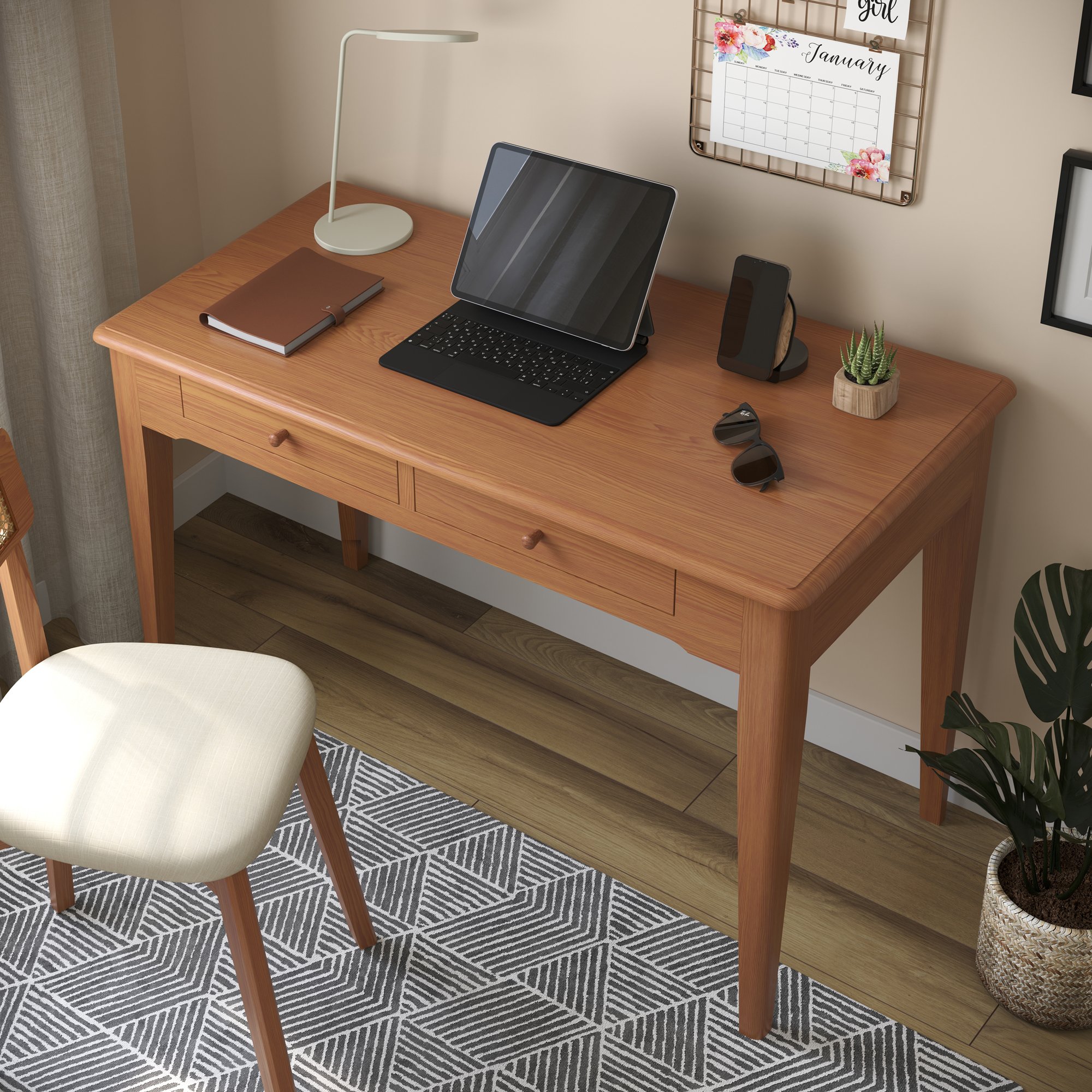 escrivaninha manhattan 2 gavetas amendoa ambientacao 2