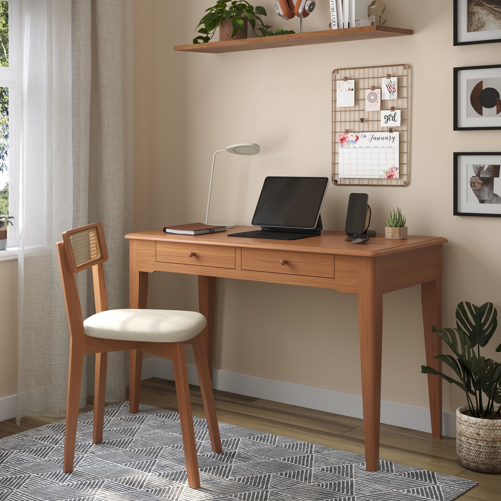 escrivaninha manhattan 2 gavetas amendoa ambientacao