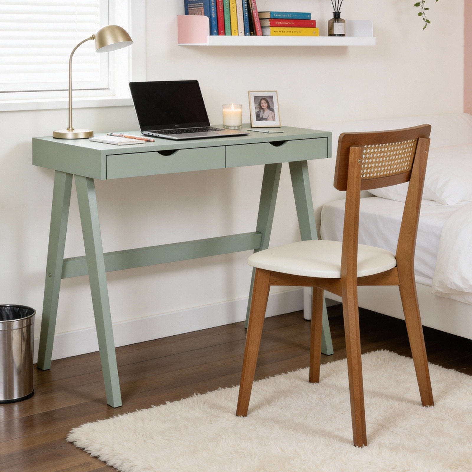 escrivaninha olivia 2 gavetas verde oliva