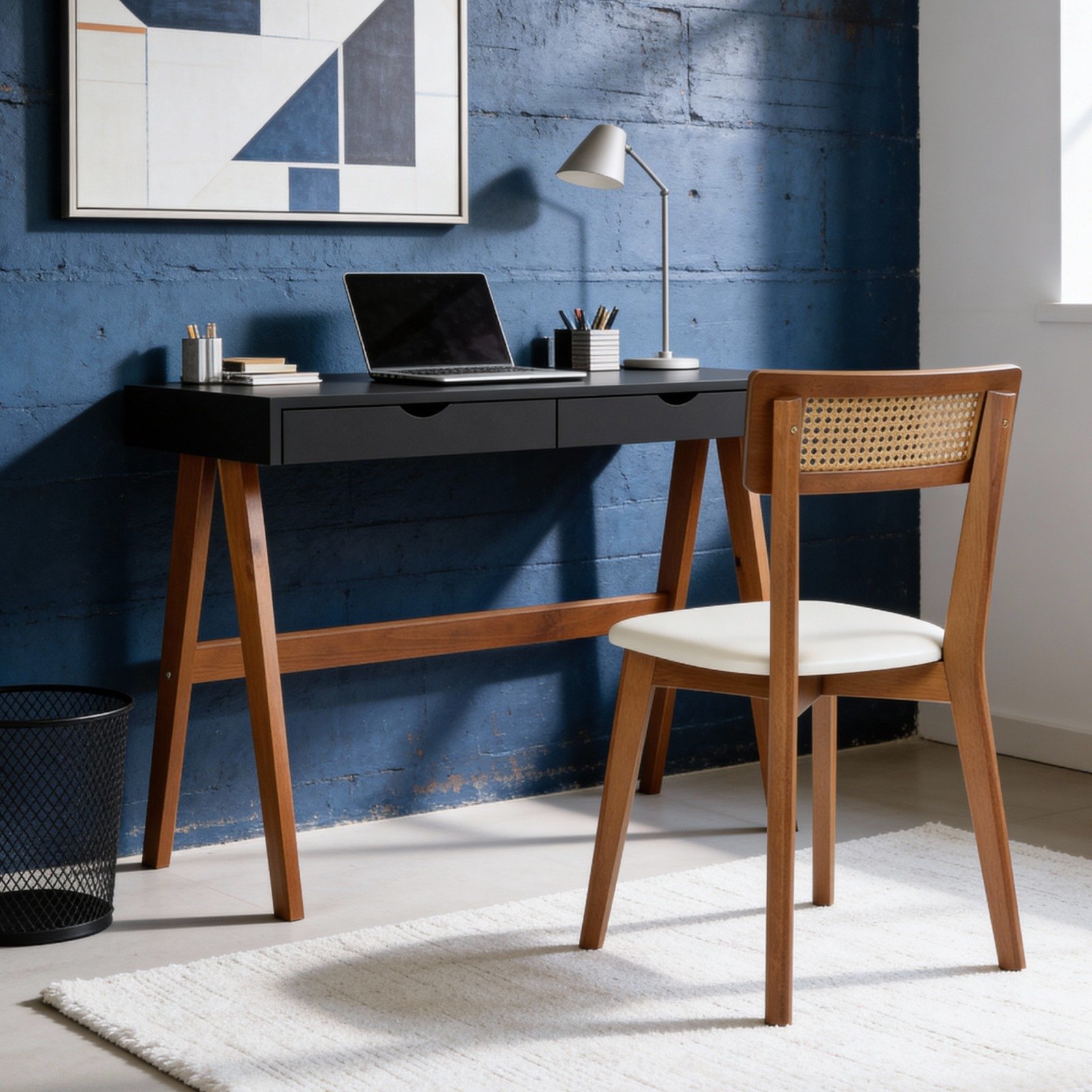 escrivaninha olivia 2 gavetas preto e amendoa