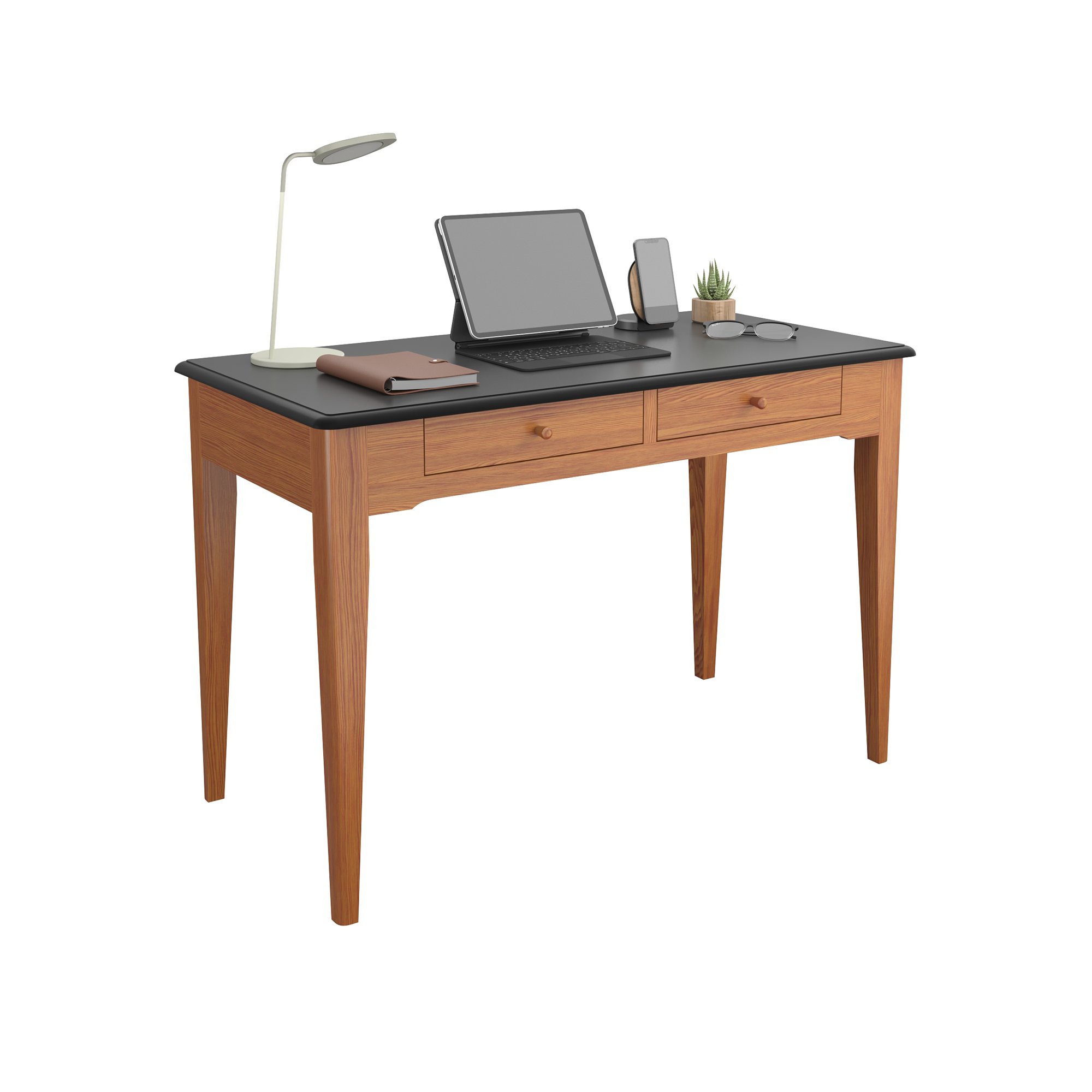 escrivaninha manhattan 2 gavetas madeira macica casa huma preto e amendoa