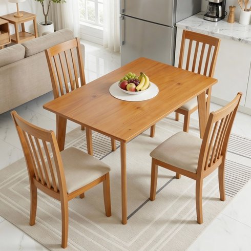 conjunto mesa de jantar joyce retangular com 4 cadeiras ema bege e mel