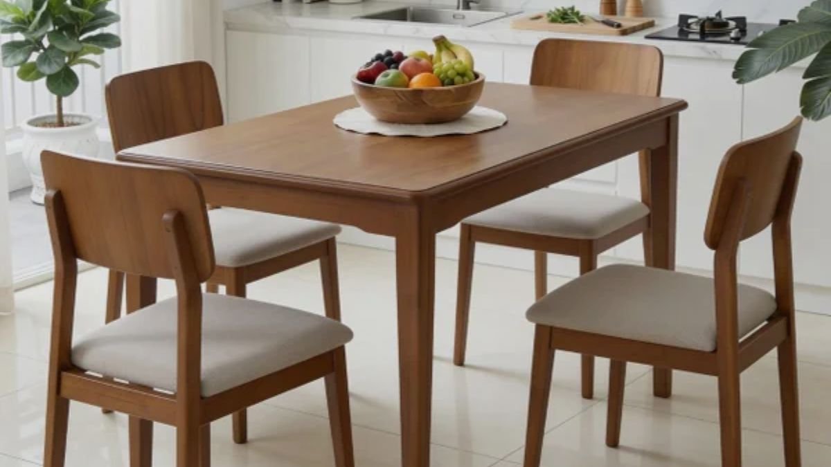 mesa e cadeiras de madeira de cozinha