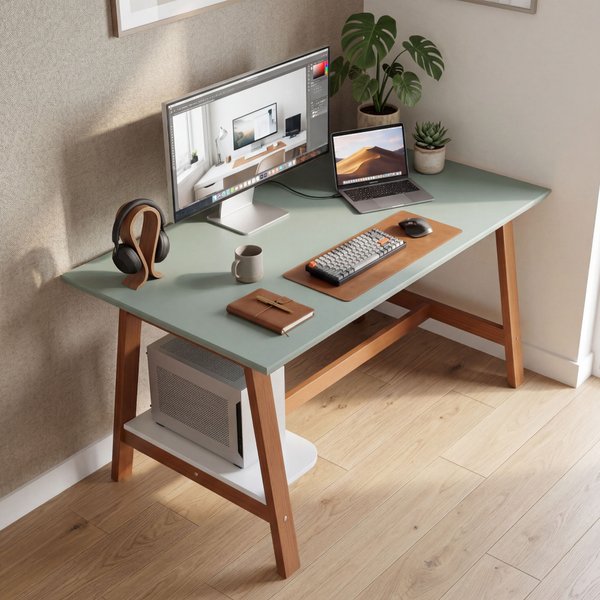 Escrivaninha Gamer Marisa com Suporte Gabinete 135 cm - - Verde