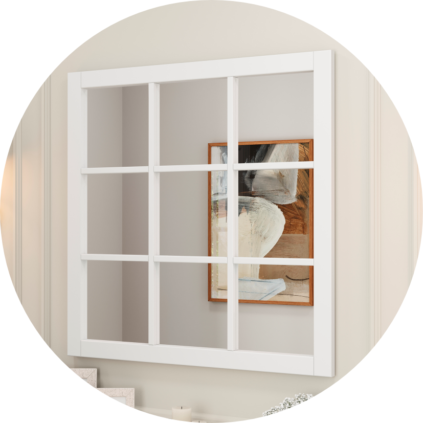 espelho de parede aura 100 madeira macica quadrado 85 cm x 85 cm rendonda branco 01